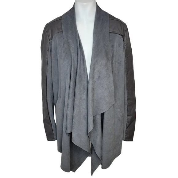 Blank NYC Womens Faux  Suede/Leather Drape Front Jacket Cardigan Size XS Gray - Picture 1 of 9